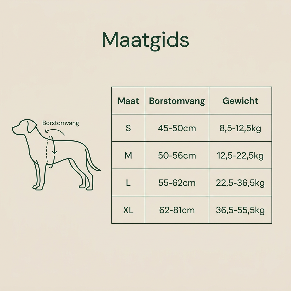 GripLijn maatgids S tot XL met borstomvang in cm