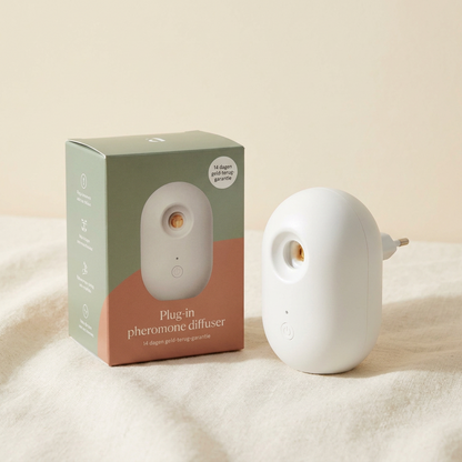 Kalmerende feromoon diffuser met doos en 14-dagen garantiebadge