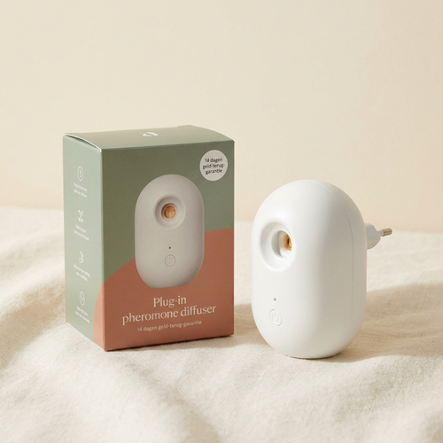 Kalmerende feromoon diffuser met doos en 14-dagen garantiebadge